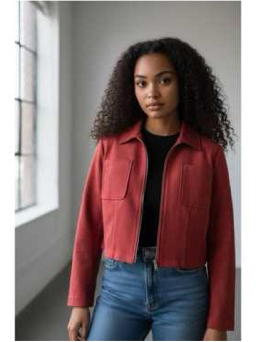bagatelle Faux Suede Cropped Rust Jean Jacket